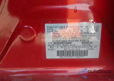 2015 Nissan Versa 1.6 S+ z USA, uszkodzony, nr VIN 3N1CN7APXFL918579